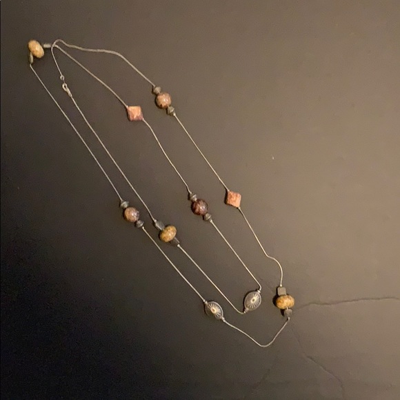 59/60” Silver necklace w/Natural looking stones - Picture 1 of 3